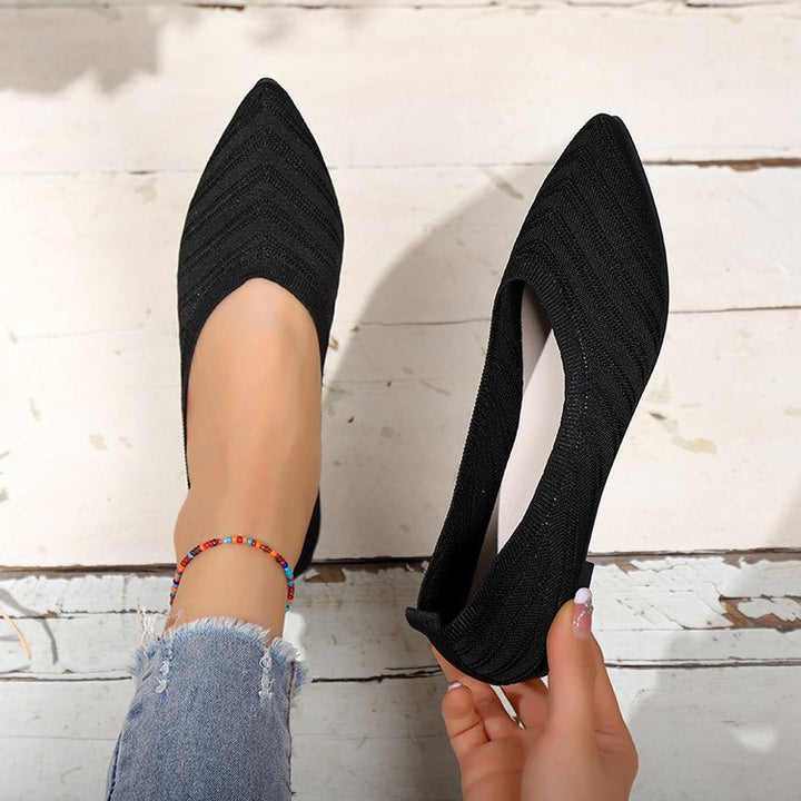 Damen elegante spitze Ballerinas mit modischem Strickdesign Drune
