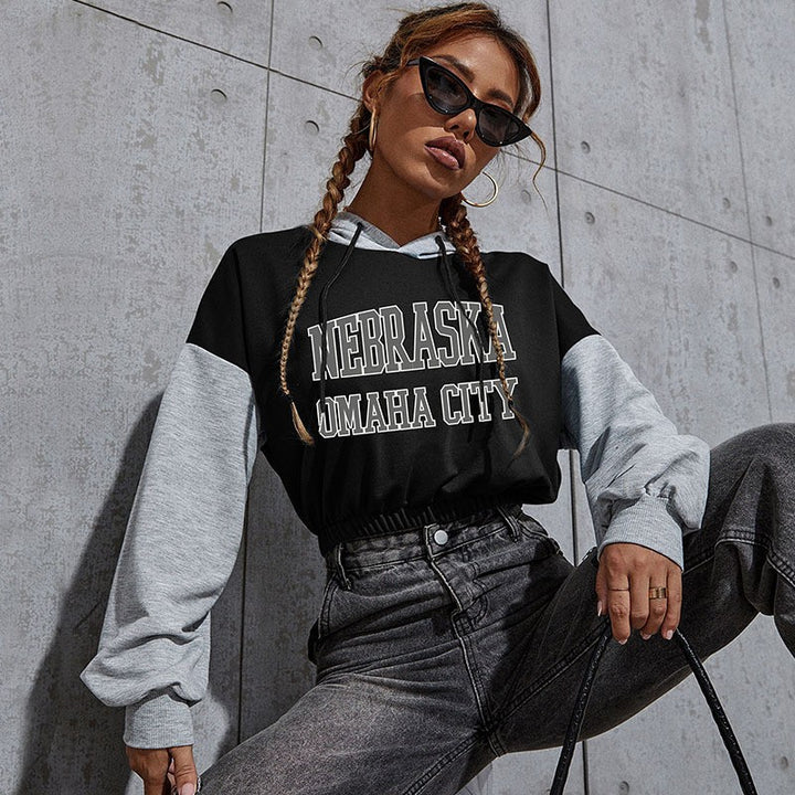 Damen Modischer cropped Hoodie mit Farbblock Drune