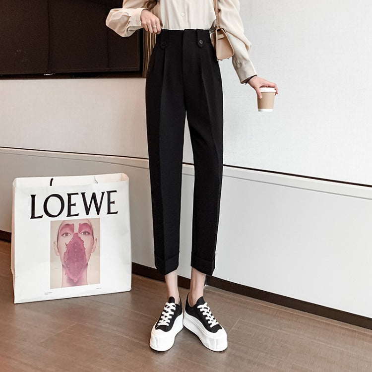 Damen Elegante Chinohose mit hohem Bund und modischen Knopfdetails Drune