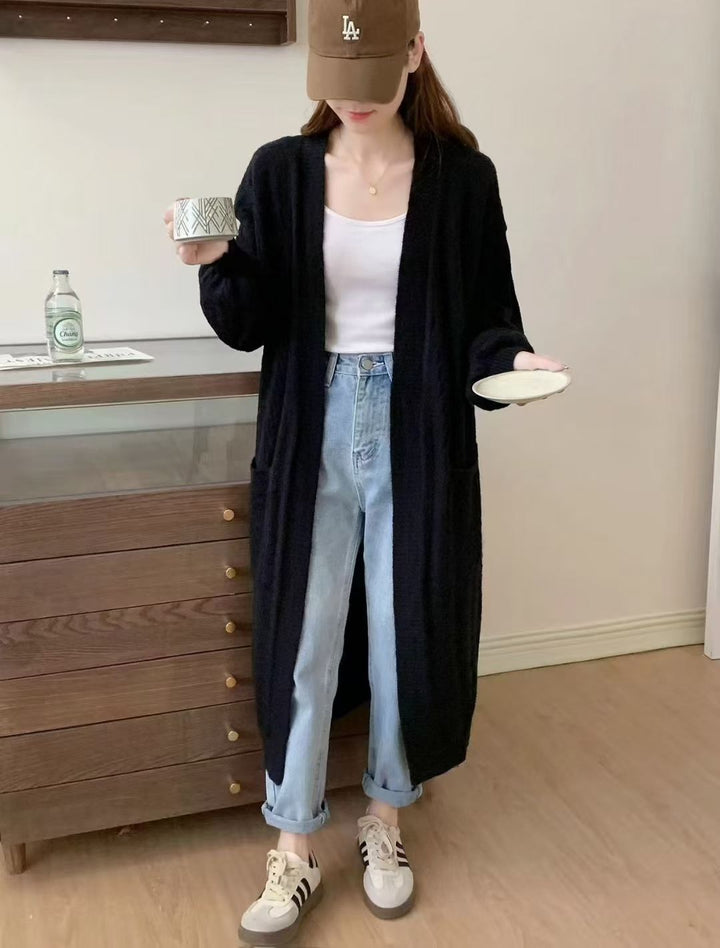 Damen Gemütlicher Strickcardigan mit Kapuze und Taschen Drune