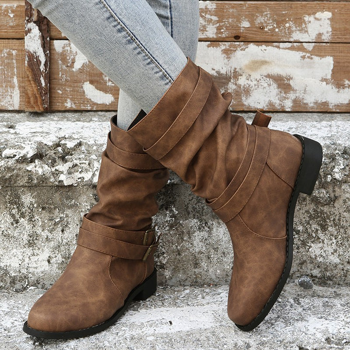 Damen Robuste Stiefel mit modischen Schnallen und lässigem Design Drune