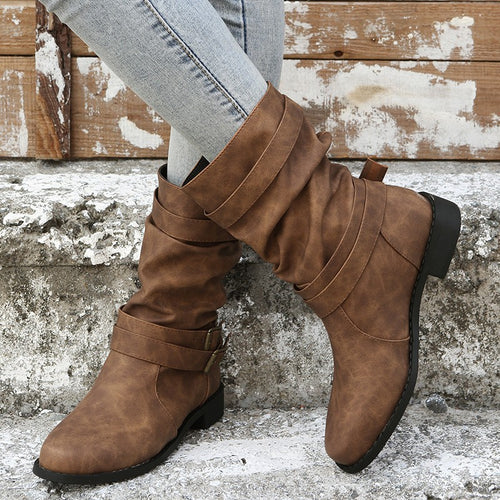 Damen Robuste Stiefel mit modischen Schnallen und lässigem Design Drune