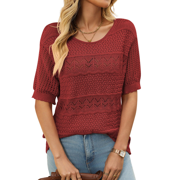 Drune | Eleganter Rundhals Hohler Kurzarm Pullover Top