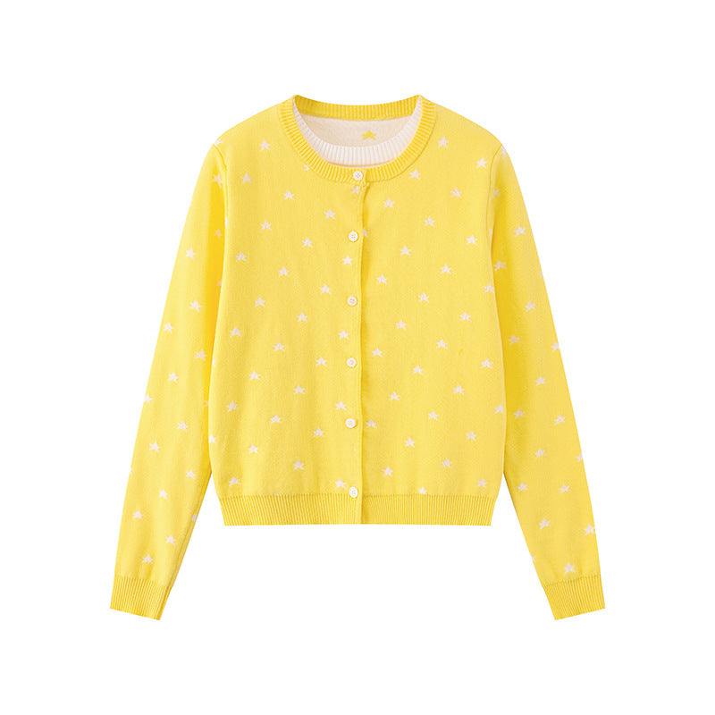 Damen Feinstrick-Cardigan mit Sternjacquard, Rundhals und Knopfverschluss Drune