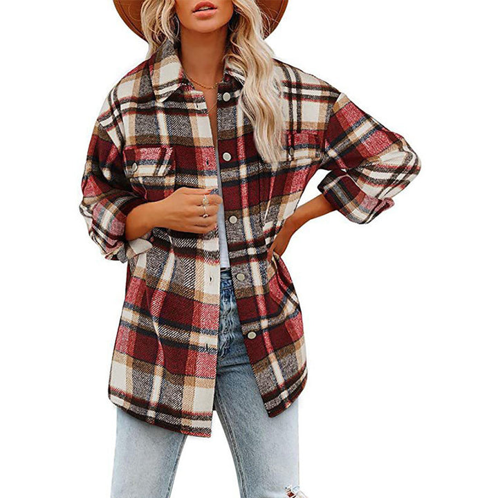 Damen Oversize-Karo-Hemdjacke mit Brusttaschen und weichem Flanell Drune
