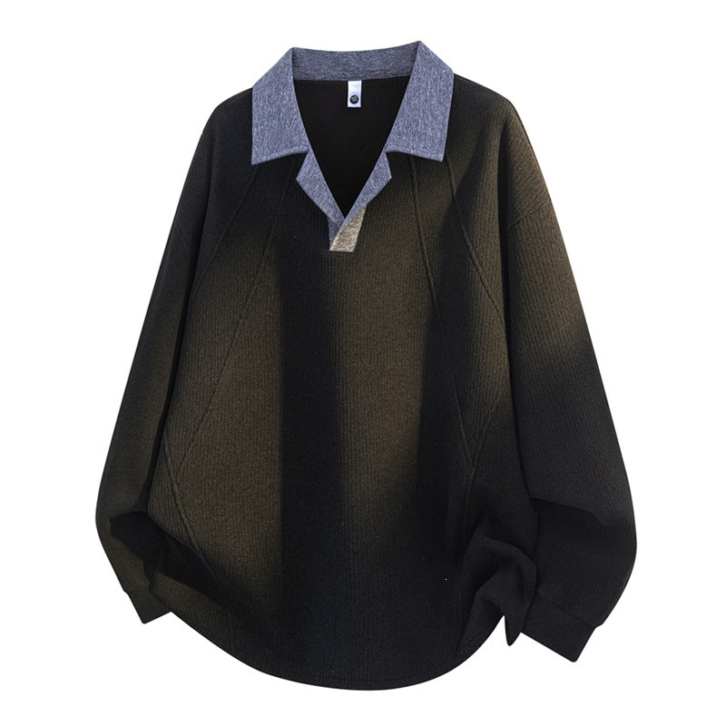 Unisex Oversize-Strickpullover mit kontrastierendem Polokragen und Halbsteg-Knopfleiste Drune