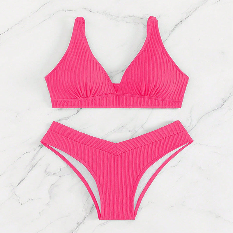 Damen Triangel-Bikini-Set mit hoch geschnittenem Slip und strukturiertem Oberteil Drune