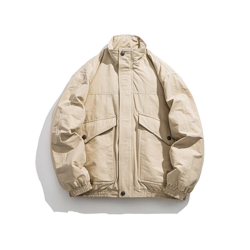 Herren Boxy Utility-Bomberjacke mit Stehkragen und aufgesetzten Klappentaschen Drune