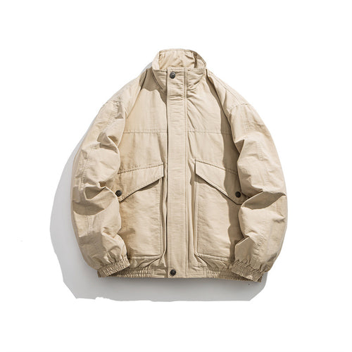 Herren Boxy Utility-Bomberjacke mit Stehkragen und aufgesetzten Klappentaschen Drune