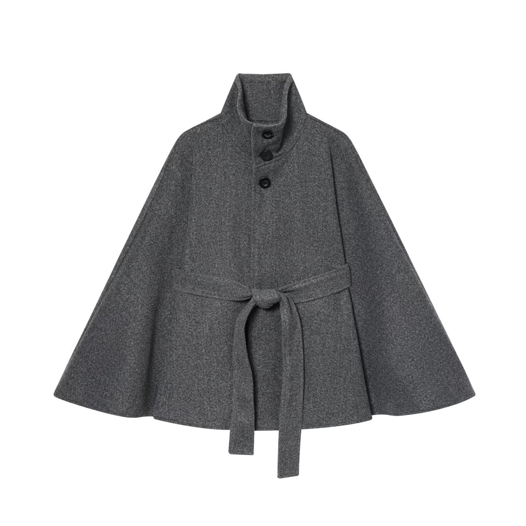 Damen Umhangjacke aus hochwertigem Wollmix mit Taillengürtel Drune