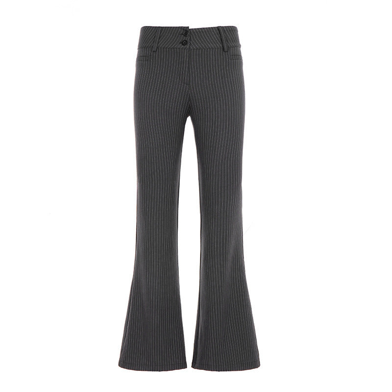 Damen Hochtaillierte Stretch‑Schlaghose mit Nadelstreifen und Doppelknopf Drune