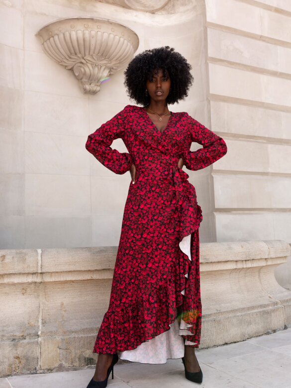 Damen Wickelkleid mit elegantem Leopardenmuster und fließendem Rock Drune