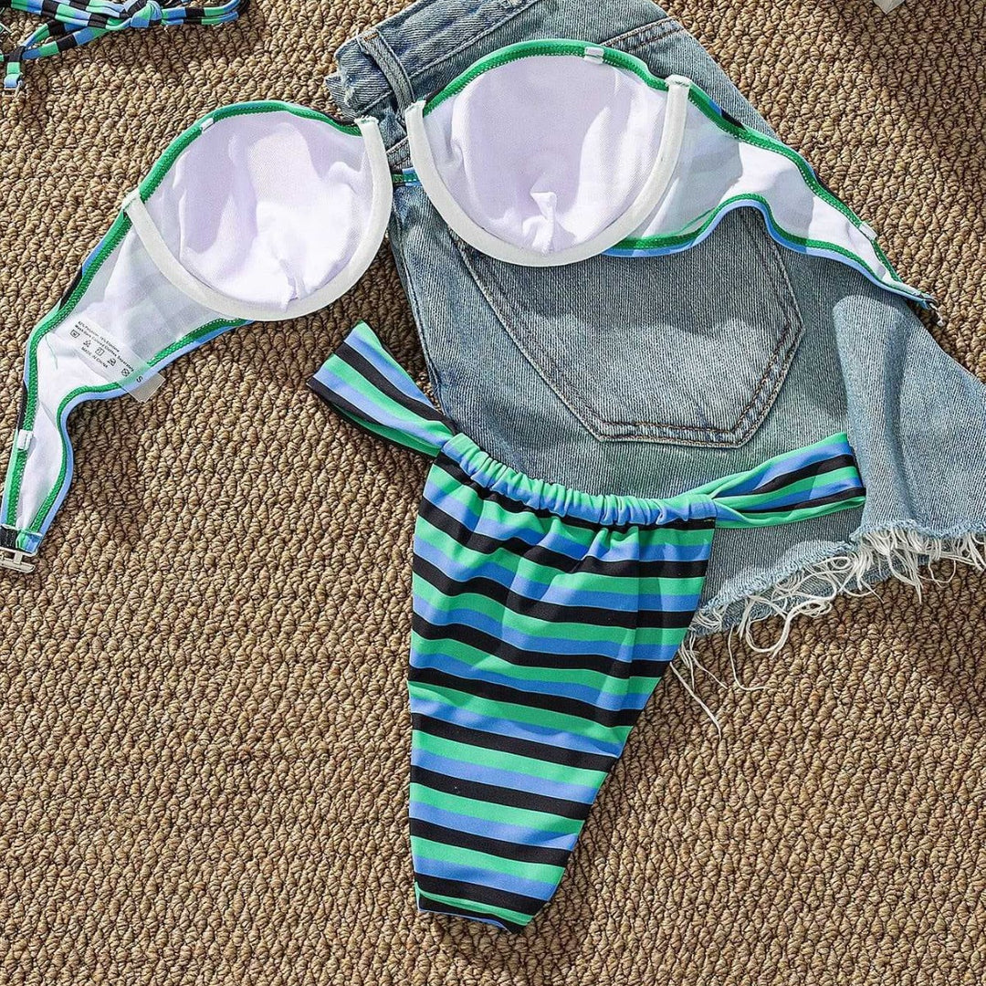 Damen Bikini-Oberteil mit verstellbaren Trägern und modernem Streifendesign Drune