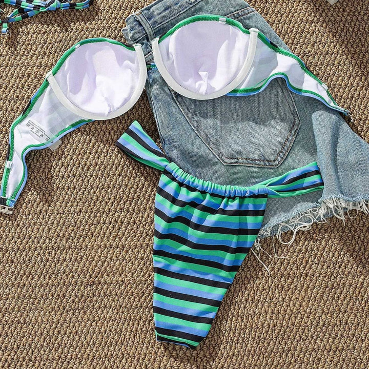 Damen Bikini-Oberteil mit verstellbaren Trägern und modernem Streifendesign Drune