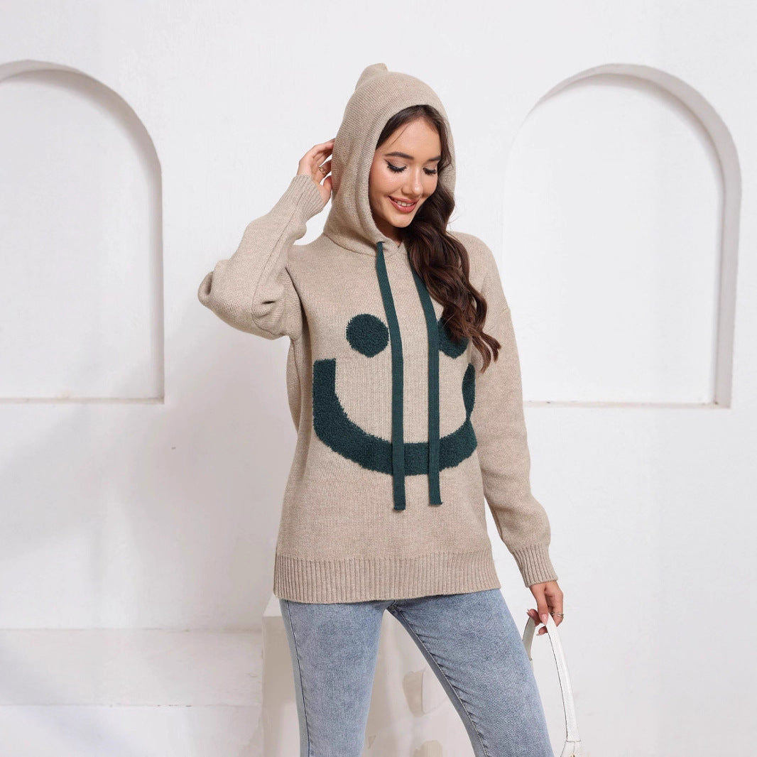 Damen Gemütlicher Kapuzenpullover mit Smiley-Design Drune