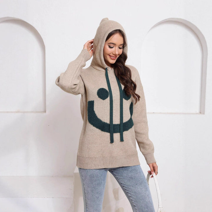 Damen Gemütlicher Kapuzenpullover mit Smiley-Design Drune