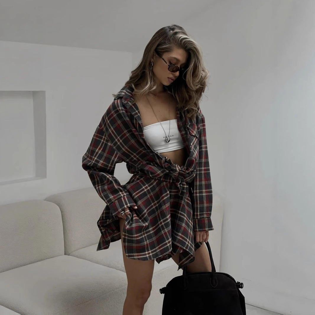 Damen lässiges Karohemdkleid Drune