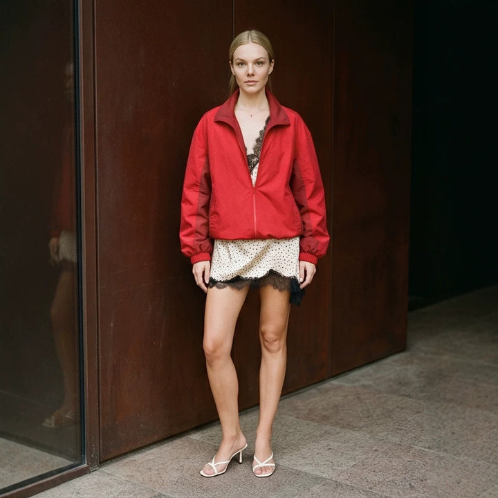 Damen Leichter Boxy-Windbreaker mit Stehkragen und elastischem Saum Drune