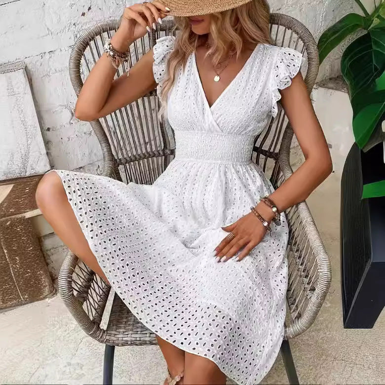 Damen A-Linien Kleid mit Spitzenmuster Drune