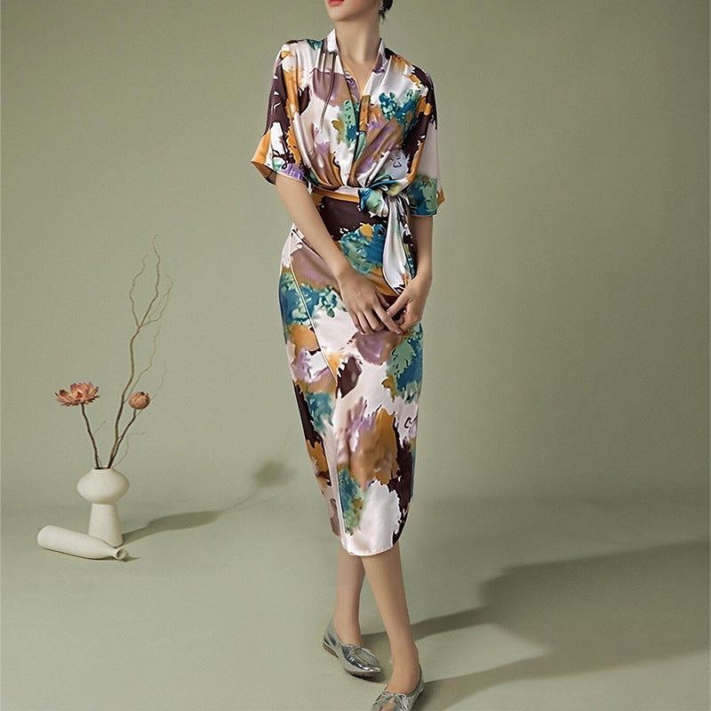 Damen Wickelkleid mit elegantem Kimono-Ärmel und Taillengürtel Drune