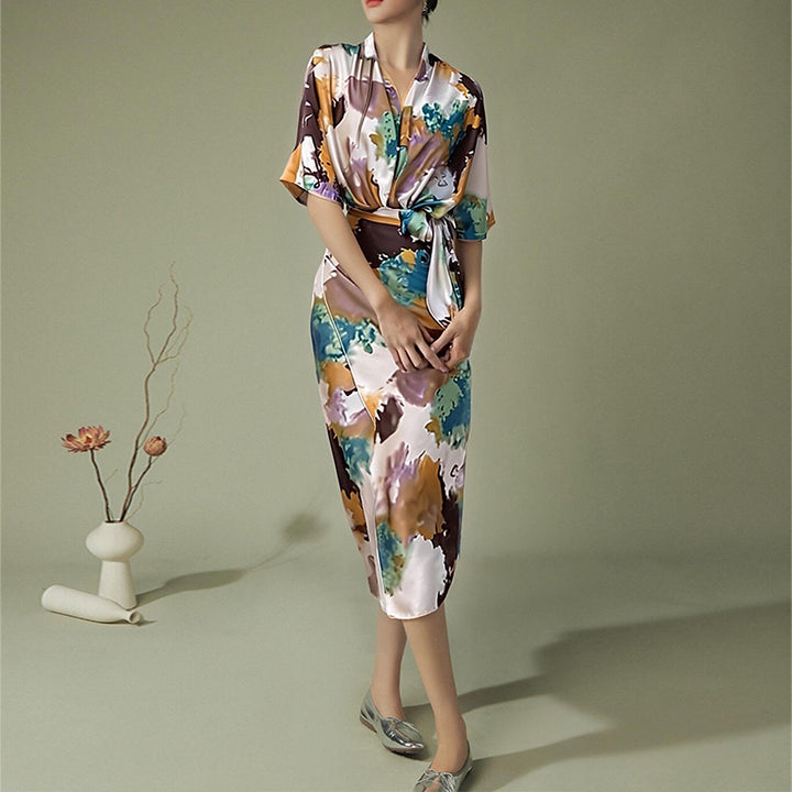 Damen Wickelkleid mit elegantem Kimono-Ärmel und Taillengürtel Drune