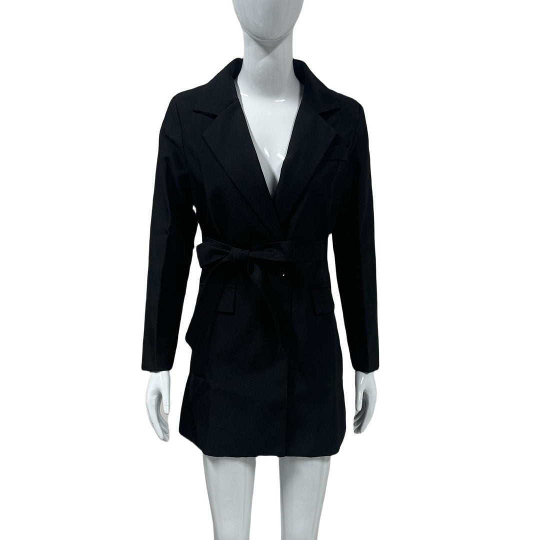 Damen Taillierter Blazer-Mantel mit Bindegürtel und Pattentaschen Drune