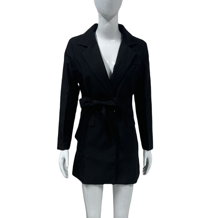 Damen Taillierter Blazer-Mantel mit Bindegürtel und Pattentaschen Drune