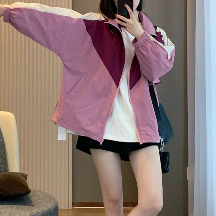 Damen Sportliche Windbreaker-Jacke mit einzigartigem Farbblock-Design Drune