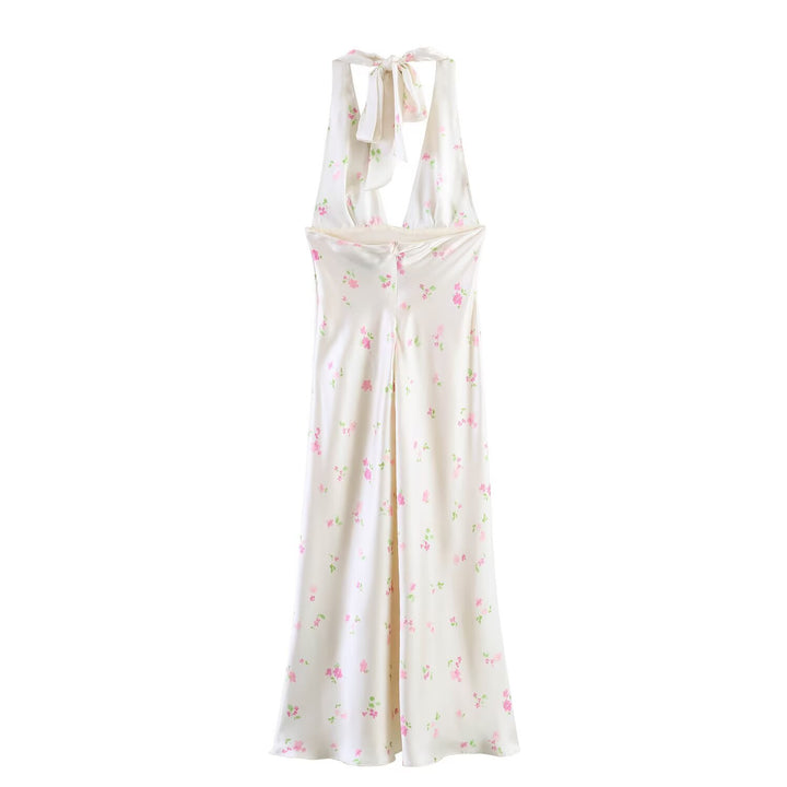 Damen Maxikleid mit offenem Rücken und zarten Blumenmustern Drune