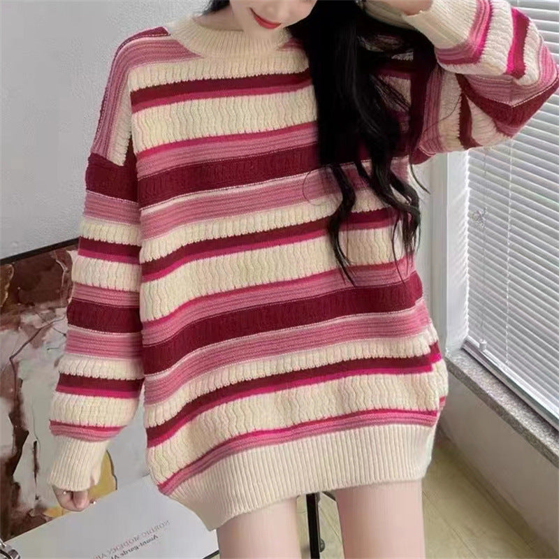 Damen lässiger Pullover mit strukturiertem Streifenmuster Drune