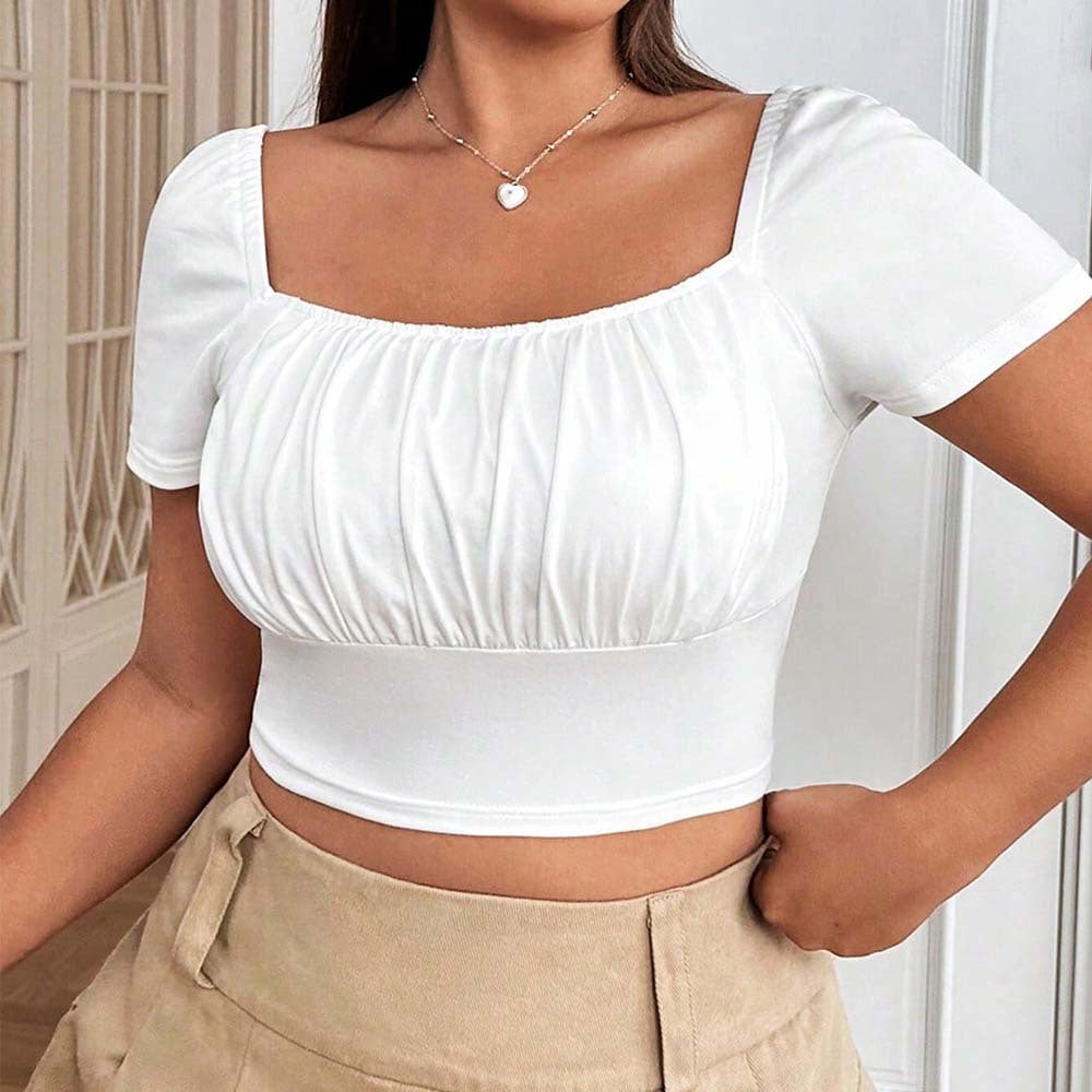 Damen Crop-Top mit gerafftem Design und nostalgischen Puffärmeln Drune