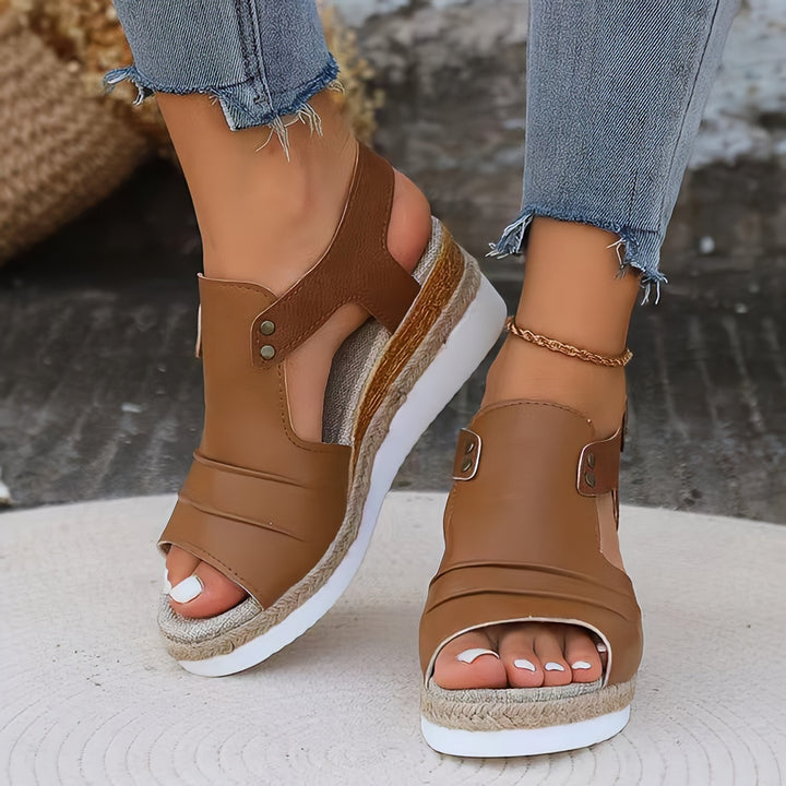 Damen nan Keilsandalette mit juteumwickeltem Espadrille-Plateau verstellbarem Fersenriemen und gepolstertem Komfortfußbett Drune