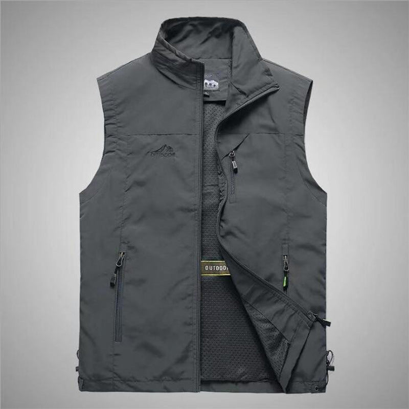 Herren Multifunktionale Outdoorweste mit winddichter Hülle, Netzfutter und Reißverschlusstaschen Drune