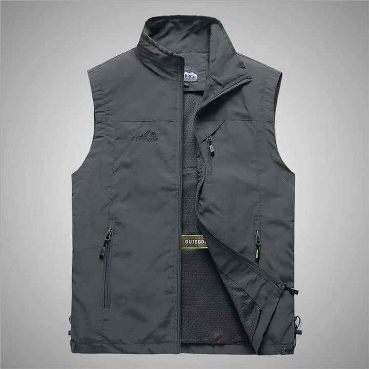 Herren Multifunktionale Outdoorweste mit winddichter Hülle, Netzfutter und Reißverschlusstaschen Drune