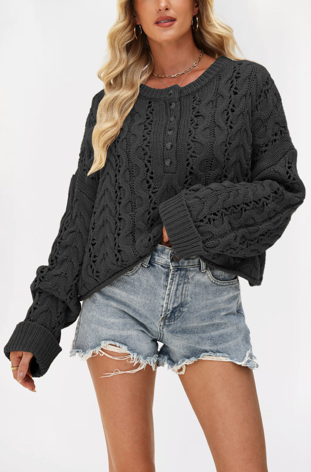 Damen kuscheliger Strickpullover mit strukturiertem Zopfmuster Drune