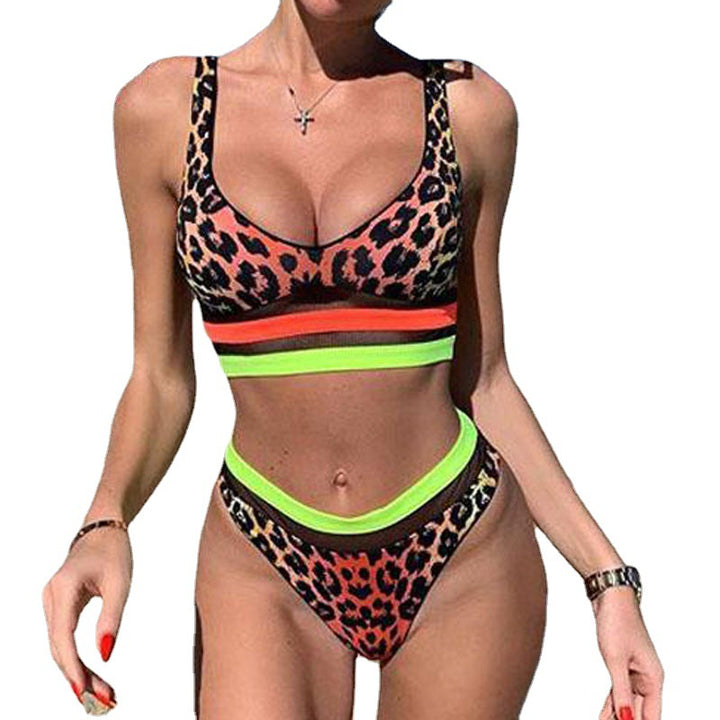 Damen Sportliches Bikini-Set mit hohem Bund und modischem Muster Drune