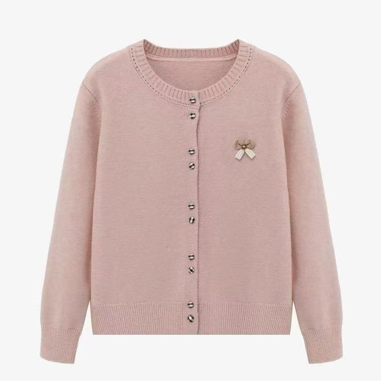 Damen gemütlicher Strickcardigan mit glänzenden Knöpfen und dekorativer Applikation Drune