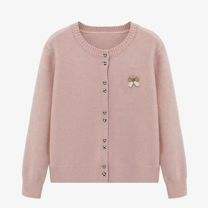 Damen gemütlicher Strickcardigan mit glänzenden Knöpfen und dekorativer Applikation Drune