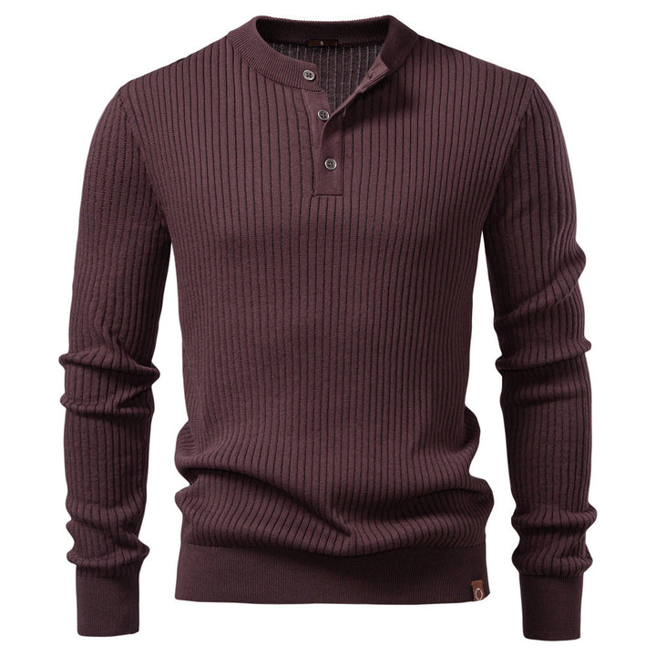 Herren nan gerippter Langarm-Henleypullover mit Stehkragen, feinem Rippstrick und schmaler Passform Drune