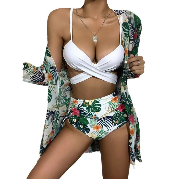 Damen Bikini-Set mit hochgeschnittenem Slip und floralem Kimono Drune