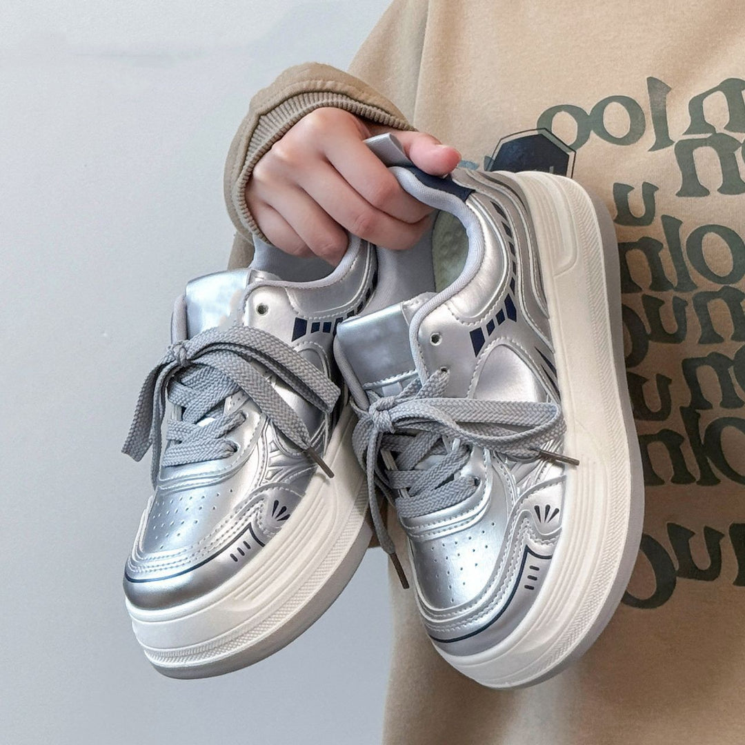 Damen Moderne Plateau-Sneaker mit metallic-Optik und dämpfender EVA-Zwischensohle Drune