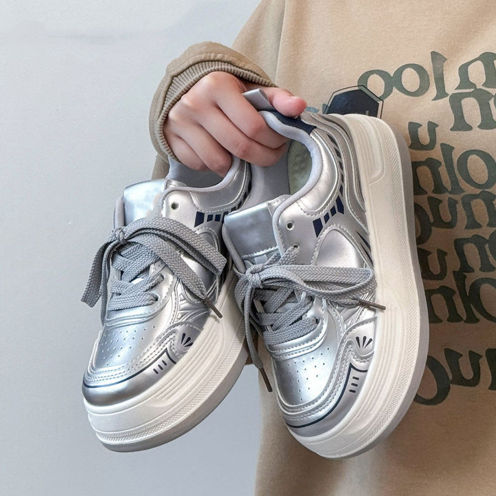 Damen Moderne Plateau-Sneaker mit metallic-Optik und dämpfender EVA-Zwischensohle Drune