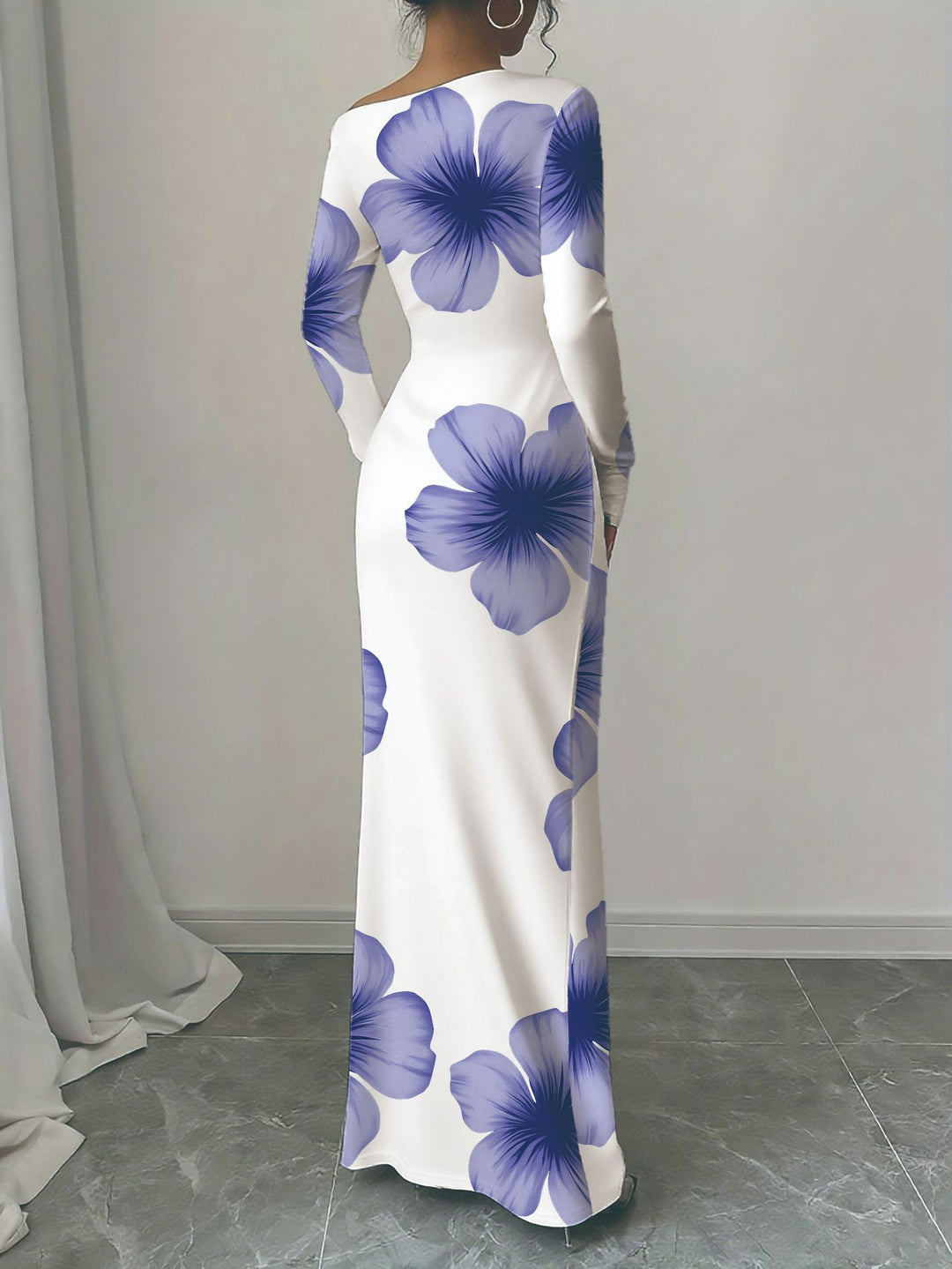 Damen elegantes Langarmkleid mit floralem Motiv Drune