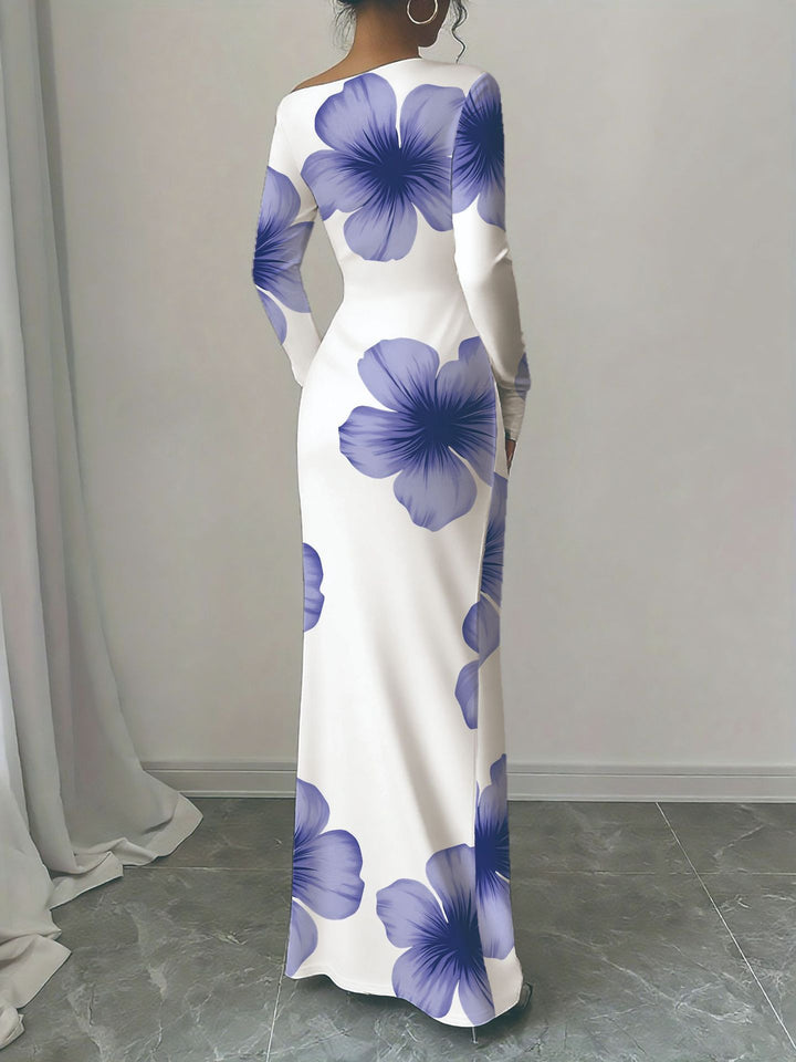 Damen elegantes Langarmkleid mit floralem Motiv Drune