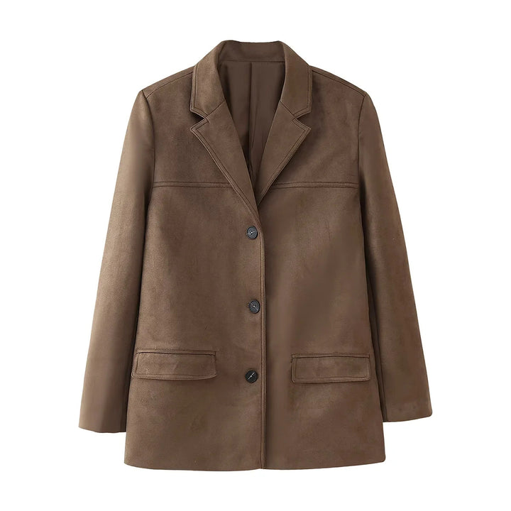 Damen nan kastiger Veloursblazer mit Reverskragen und aufgesetzten Pattentaschen Drune