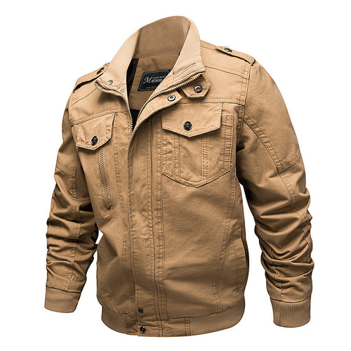 Herren nan leichter Baumwoll-Canvas Fliegerjacke mit Schulterklappen, verdecktem Reißverschluss und multifunktionalen Taschen Drune