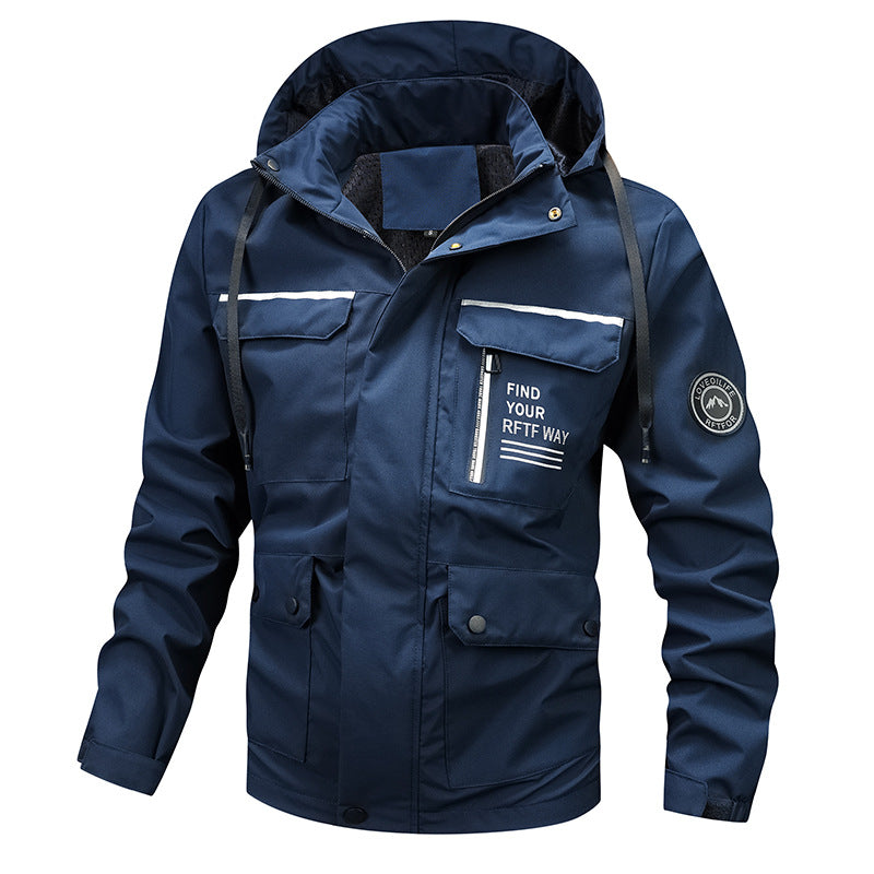 Herren nan wasserdichte Outdoorjacke mit Kapuze, multifunktionalen Taschen und atmungsaktivem Meshfutter Drune