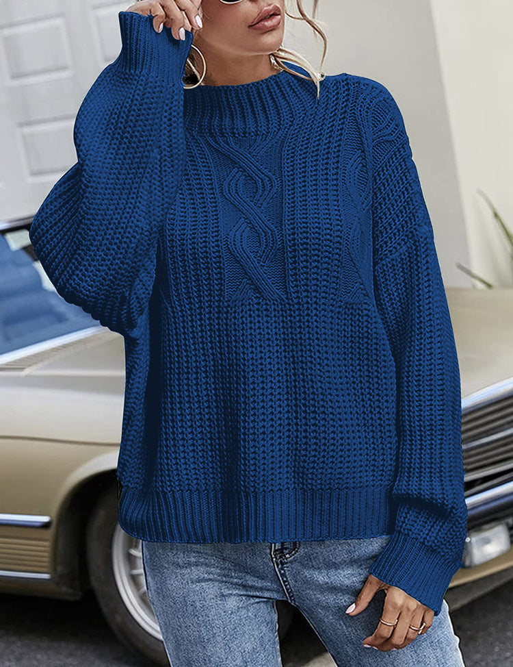 Damen Grobstrickpullover mit Zopfdesign und hohem Stehkragen Drune