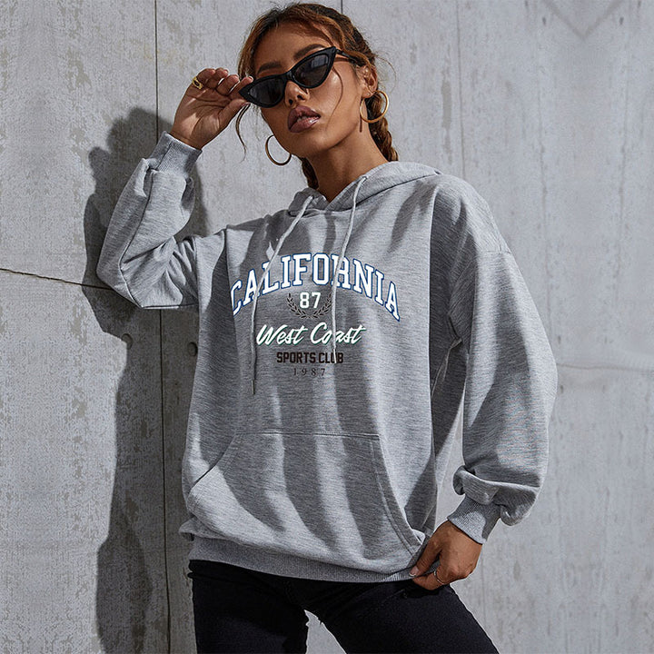 Damen Relaxed-Fit Hoodie mit Collegestyle-Frontprint und Kängurutasche Drune