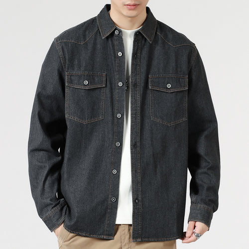 Herren Lockeres Denim-Overshirt mit aufgesetzten Brusttaschen und durchgehender Knopfleiste Drune